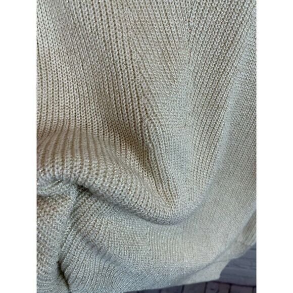 CHAPS white cream gold knit V-neck high-low sweater pullover top viscose size XL - Picture 4 of 8